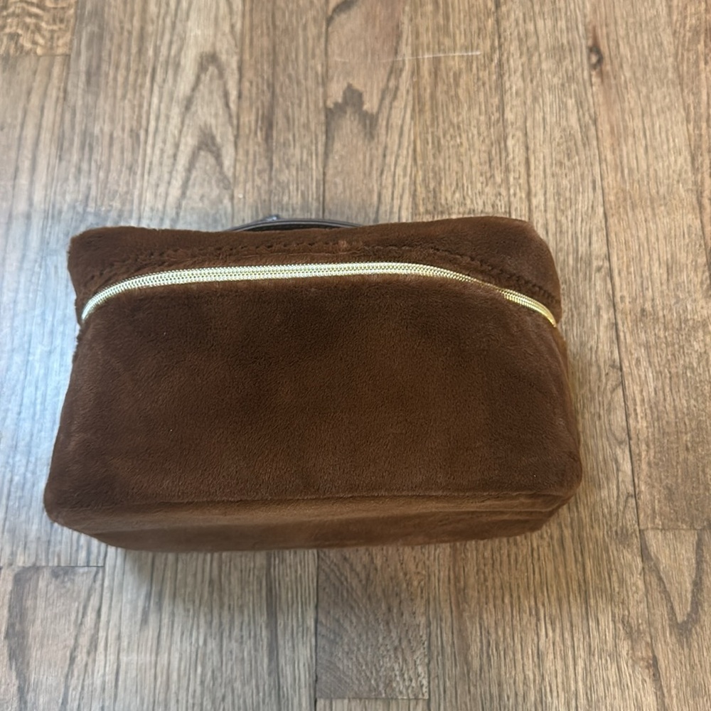 Brown Cosmetic Bag with Gold Colored Zipper